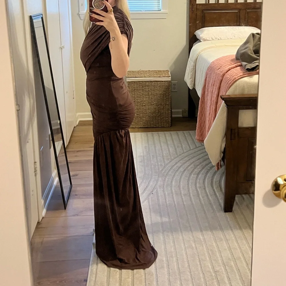 Miss Rosier size S Asymmetrical Brown Dress - Picture 5 of 6